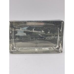 Vintage Glass Photo Paperweight Desk Block Scenic Landscape Felt Base Mid